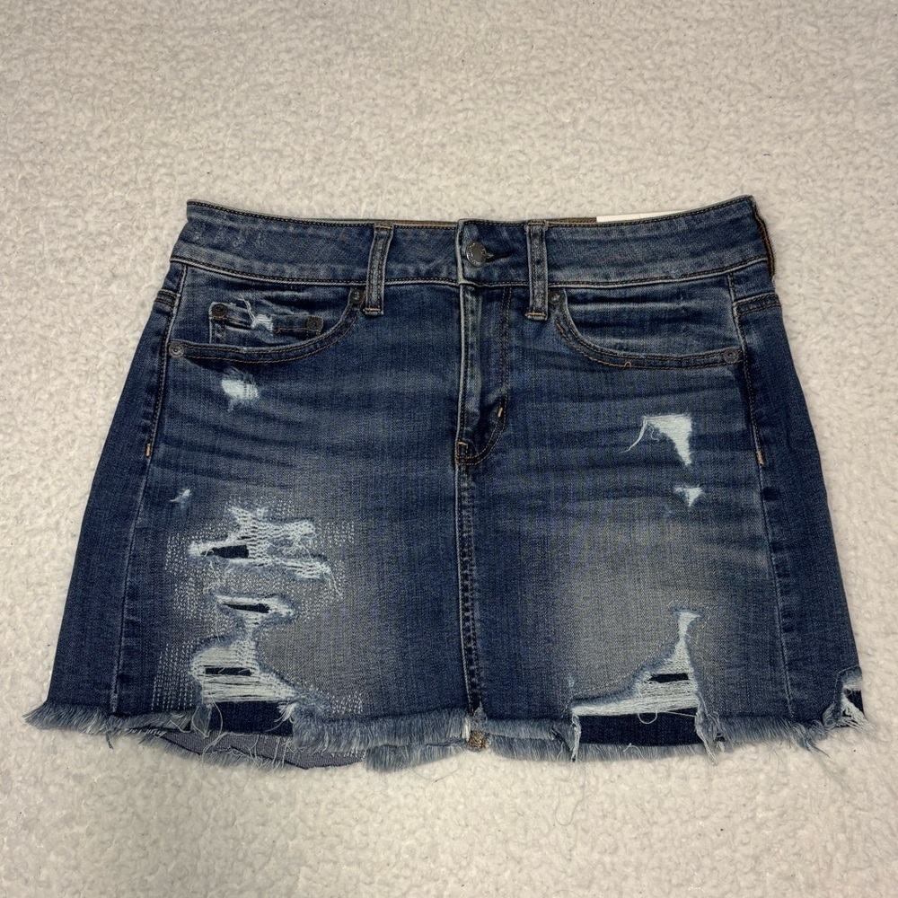 American Eagle Women Denim Distressed Mini Skirt